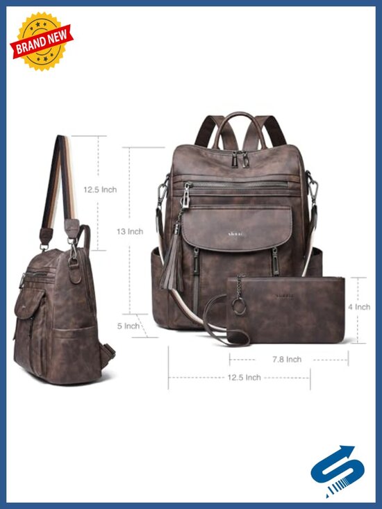 Faux Leather Backpack Purse Convertible Shoulder Bag with Wristlet Travel main image 4